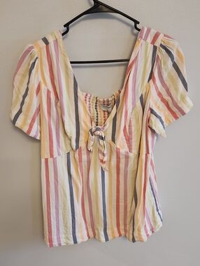 Old navy Striped Tie-Front Puff Sleeve Top - Multi sz L